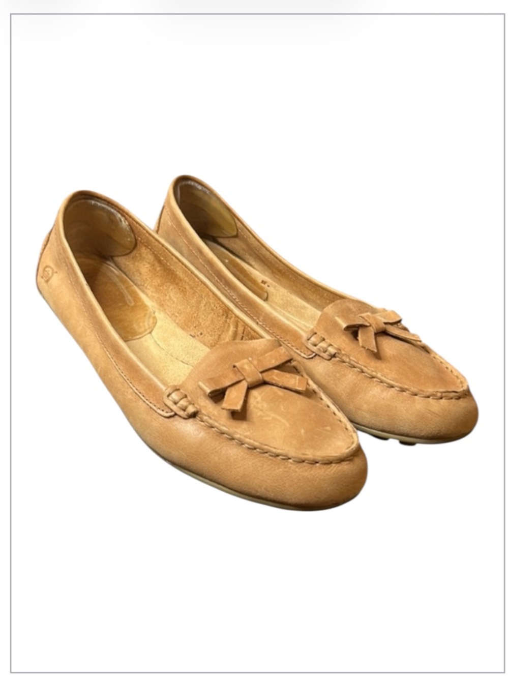 Born Tan Leather Bow Moc Toe Loafers Driving Flats Shoes Size 9.5